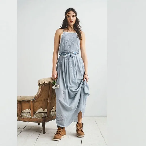 Free People Rosalia Embroidered Apron Dress